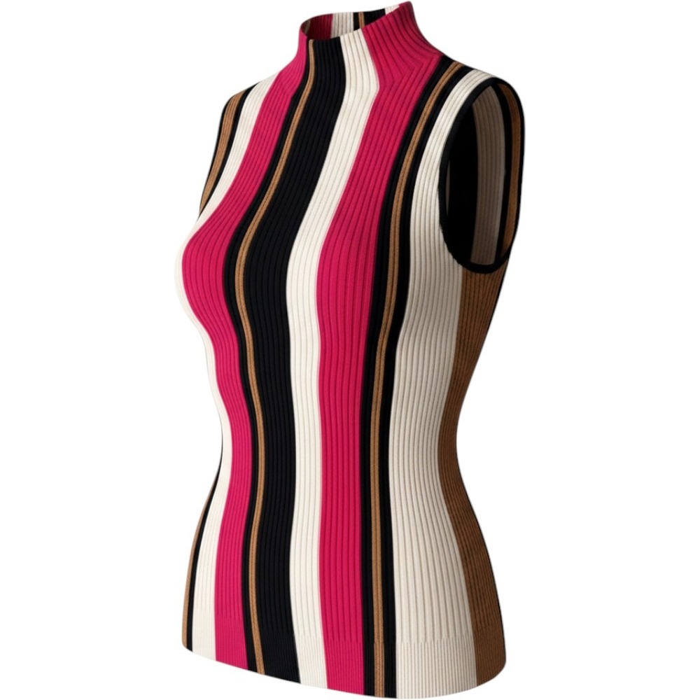 INC‎ International Concepts Womens Pink Stripe Metallic Mock Neck Sweater Top L